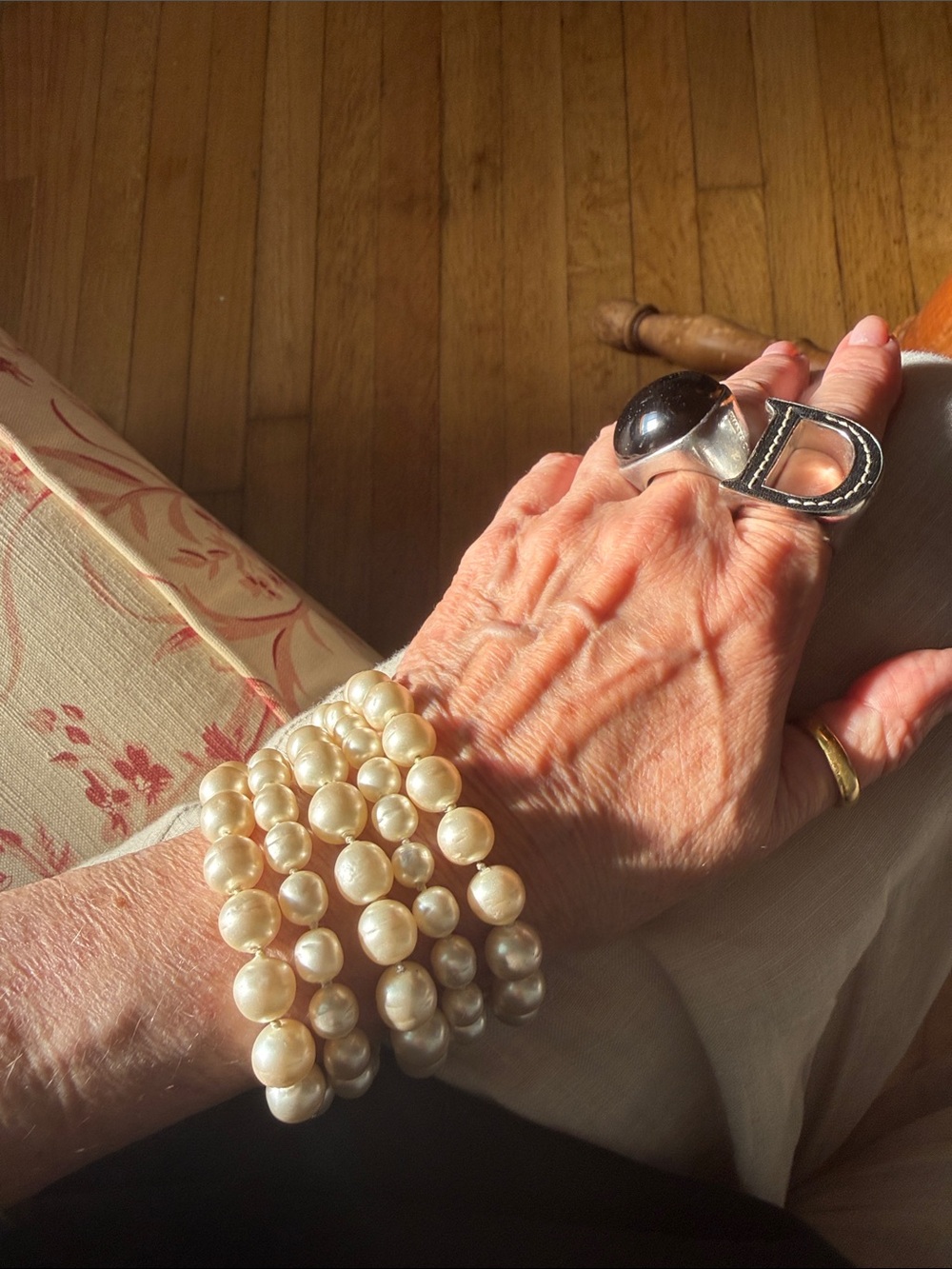 CHANEL Five-Strand Pearl Bracelet with Gold Hardware